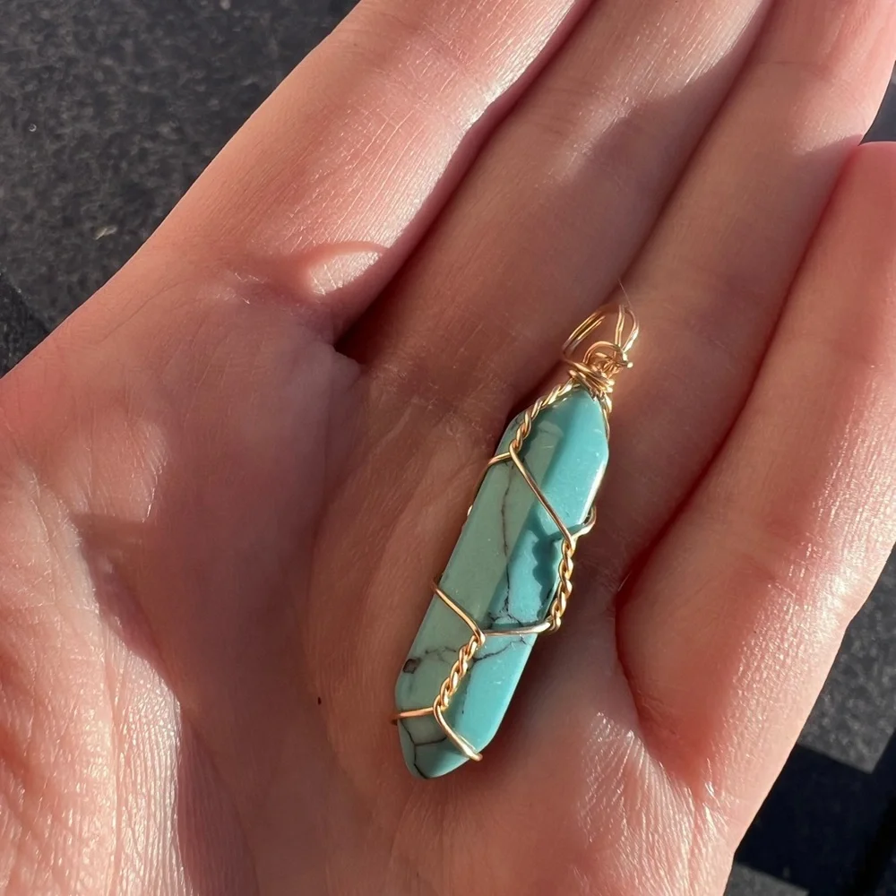 Turquoise Handmade Wire Wrapped Pendant - Picture 3 of 6